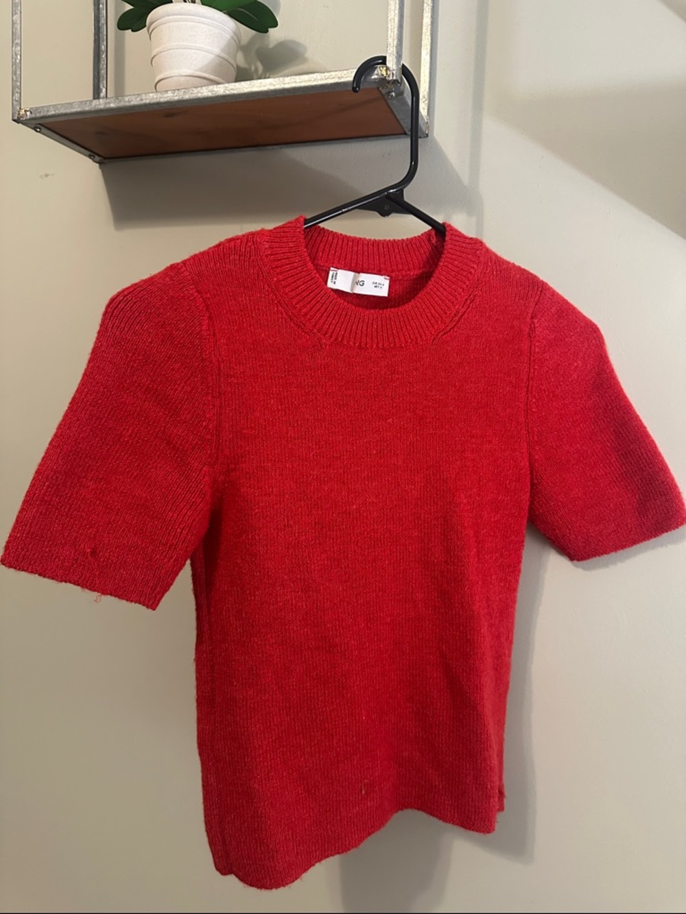 Mango Red Short-Sleeve Crewneck Knit Sweater